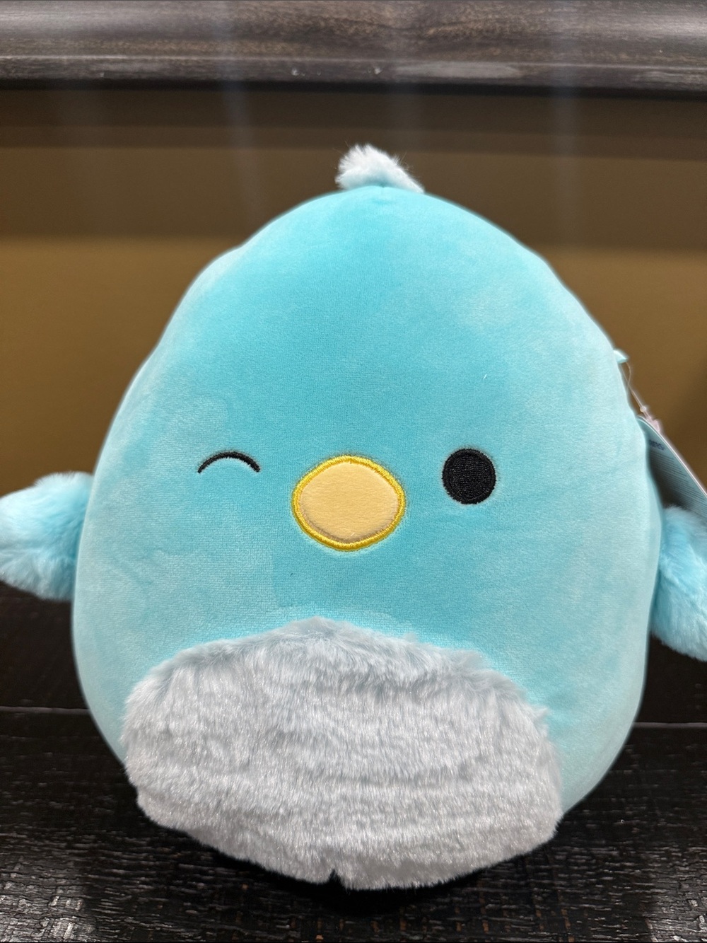 Blue Winking Bird Plush with Yellow Beak